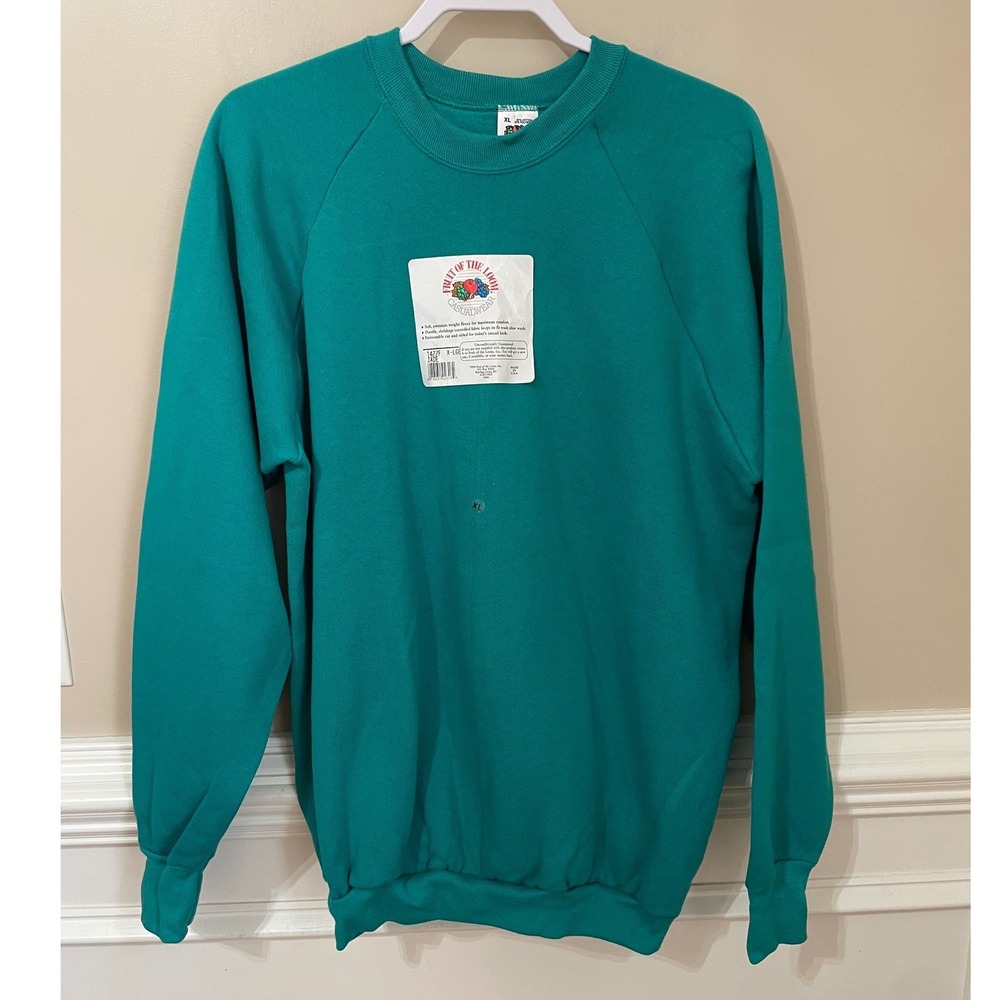 Fruit of the Loom Vtg 90 Deadstock NWT Blank Sweatshirt XL Jade Green Made USA
